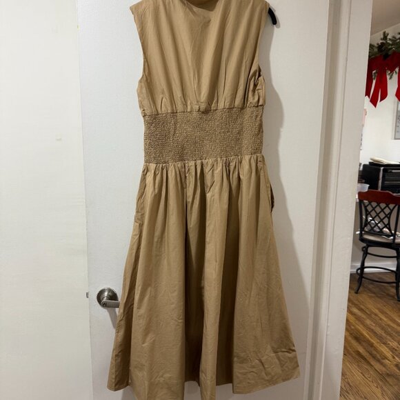 🏷 *NWT* ✨ Anthropologie Maeve Neutral Smocked Midi Dress 🤍🌾 - Picture 8 of 11
